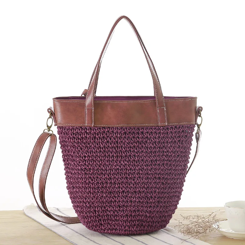Women Straw Bag Female Beach Handbag INS Popular Ladies Patchwork Shoulder Bags Fashion Summer Large Weave Vacation Tote SS3050 (4)
