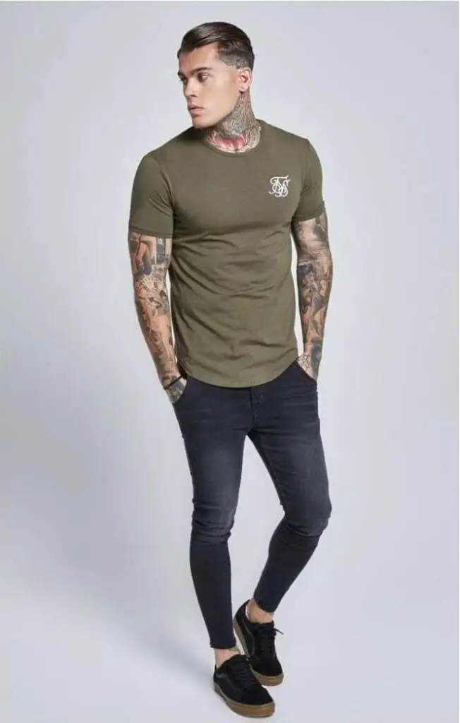 SikSilk хаки Базовая футболка белый логотип мужская футболка