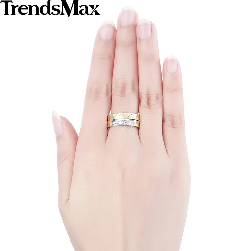 Trendsmax Rhombus Pattern Ring Set Womens Girls Stainless Steel Paved Rhinestones Gold Silver Tone 4mm KKR117