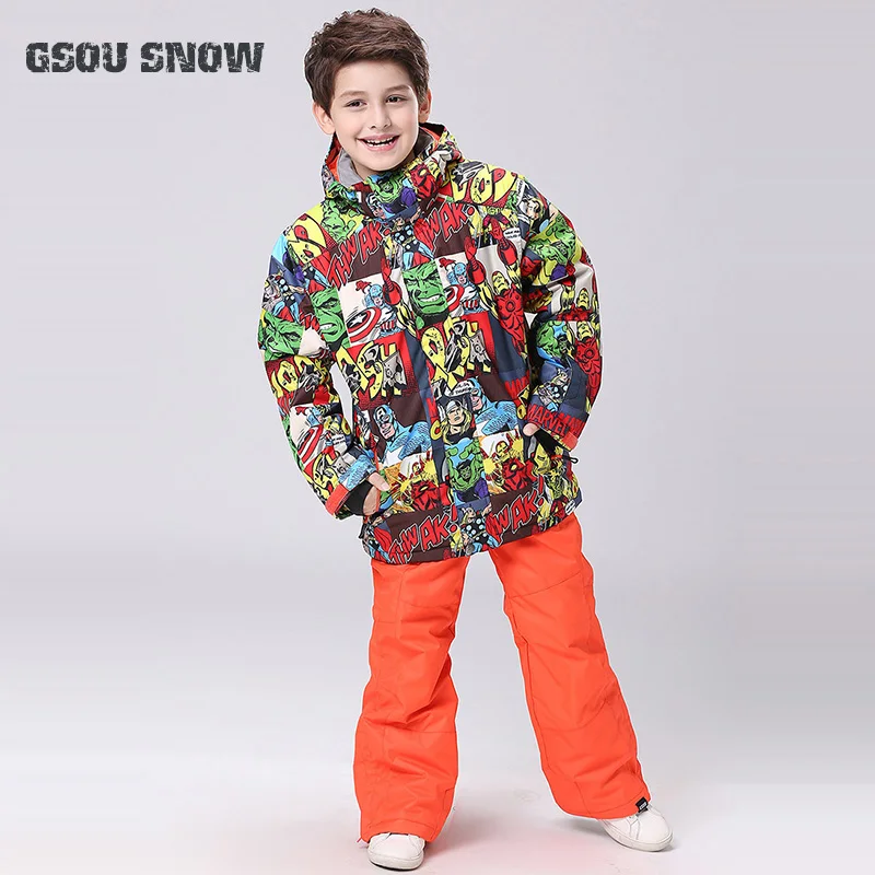 GSOU SNOW/детский лыжный костюм для мальчиков, куртка для катания на лыжах и сноуборде, ветрозащитная Водонепроницаемая зимняя одежда, верхняя спортивная одежда, теплая