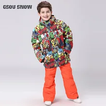 GSOU SNOW/детский лыжный костюм для мальчиков, куртка для катания на лыжах и сноуборде, ветрозащитная Водонепроницаемая зимняя одежда, верхняя спортивная одежда, теплая