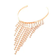 Crystal Rhinestone Bangles Cuff Bracelets Bridal Tassel Armlet Upper Arm Open Gold Silver Color Charm Women Jewelry Gifts