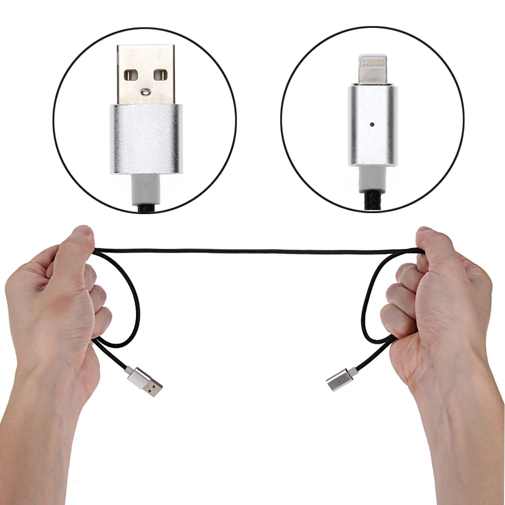 Silver+Silver Braided USB Charger Charging Cable Data Cables For Apple iPhone 7 7 Plus