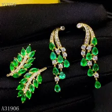 KJJEAXCMY Fine Jewelry 925 с инкрустацией, из чистого серебра натуральный изумруд женские серьги кольцо набор из 2 комплектов для поддержки обнаружения