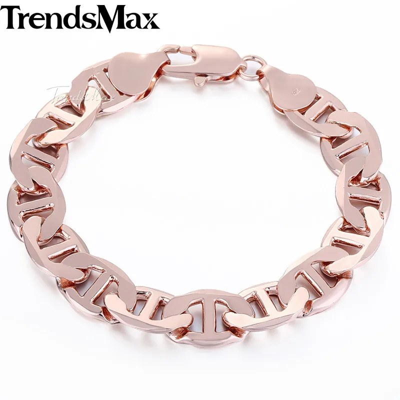 Trendsmax 12mm 21.6cm Mens Bracelet Rose Gold Filled Jewelry GB164in