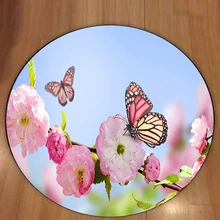 Else голубое небо розовые цветы бабочки цветы 3d шаблон печати Нескользящие сзади круглые ковры области ковер для гостиной ванной комнаты