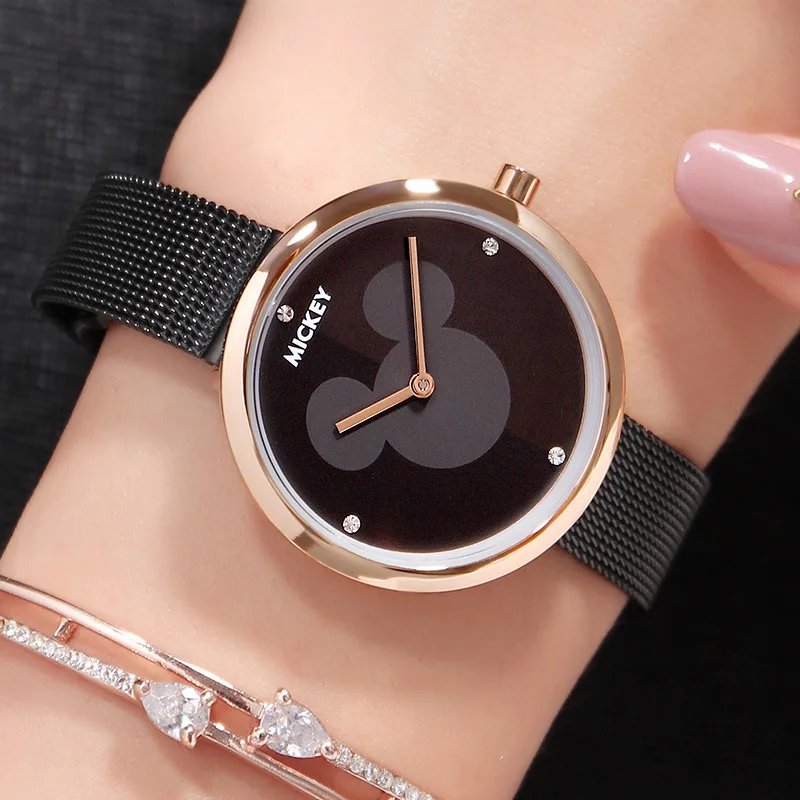 Kopen Disney Merk Originele Geschenkdoos Mickey Mouse Horloges Rvs Lederen Dames Rose Gold Quartz Klokken Waterdicht