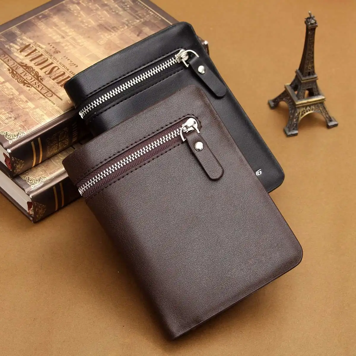 

Multifunctional Pouch Purse Genuine Leather Men's Bifold Wallet Credit ID Card Cash Receipt Note Holder for Men