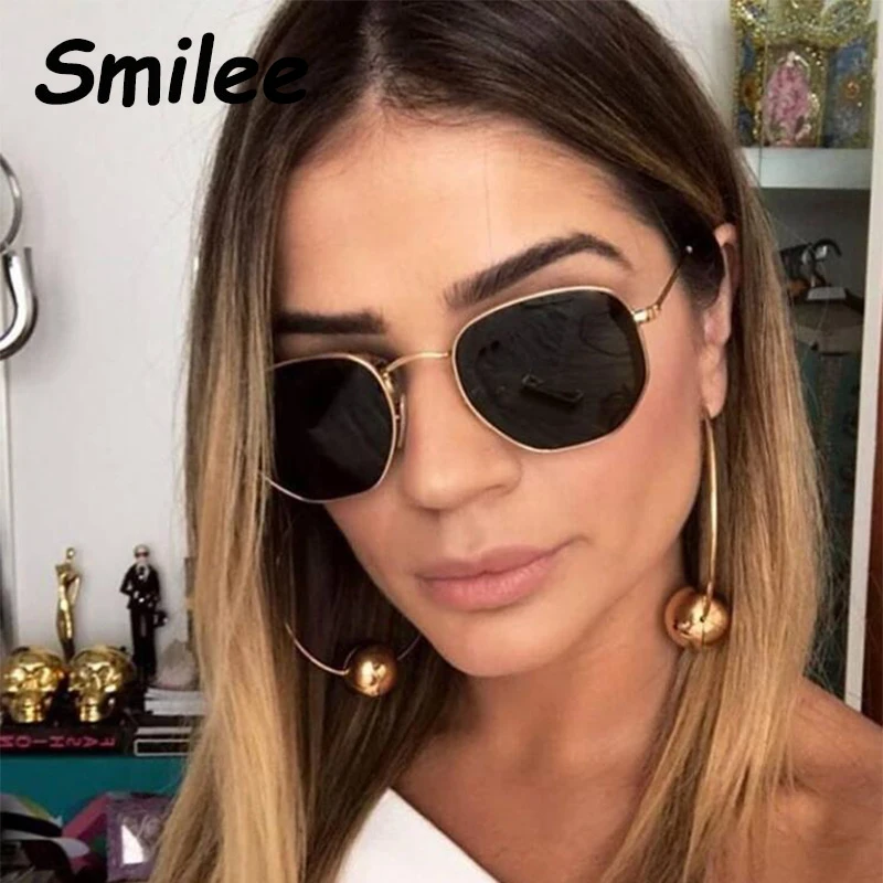 

2019 Trendy Hexagon Sunglasses Men Women Gold Black Flat Lens Luxury Brand Small Glasses Vintage Retro Round Sunglasses Unisex