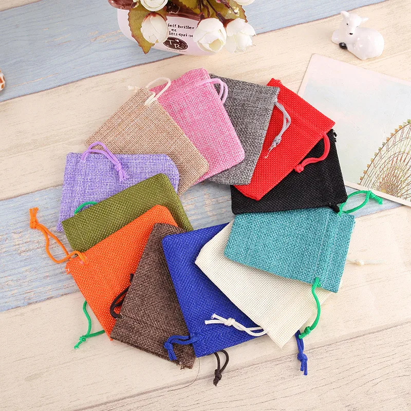 50pcs Multicolor Small Jute Bag 7*9cm Cute Drawstring Gift Bag Wedding