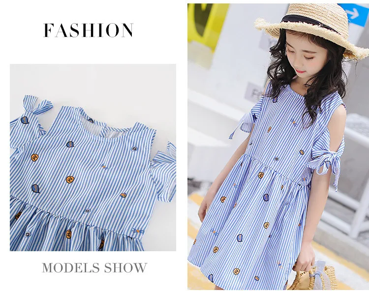 Kids Girls Off Shoulder Bowknot Sleeve Dress 13