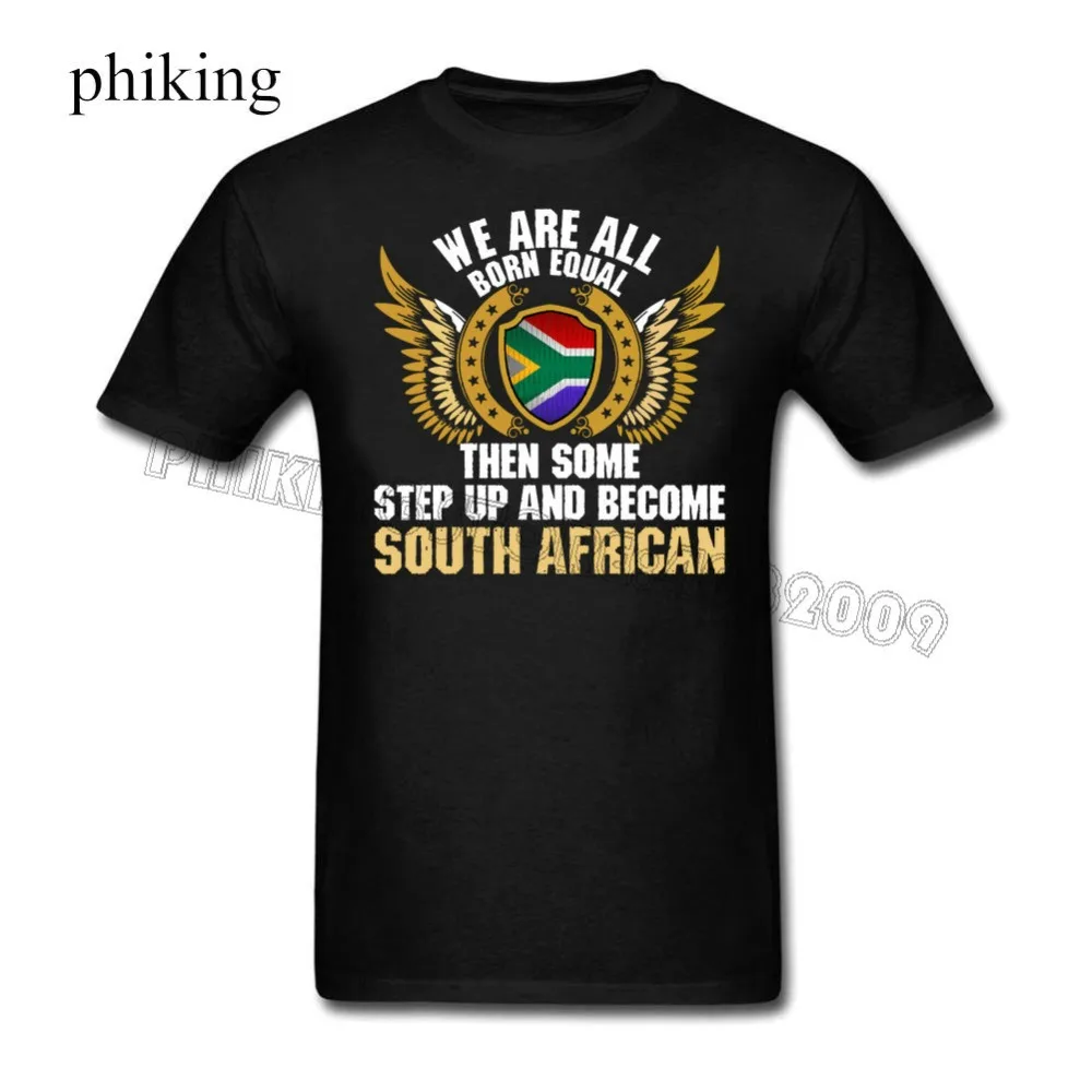 Custom Tees O-Neck Shield Flag We Are All Born Equal Than Some Step Up And Become South African Men Short Design T Shirts | Мужская