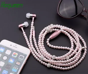 

Hoqueen 10pcs fashion jewelry Pearl necklace earphone stereo Handsfree Headphone with mic for iphone Samsung