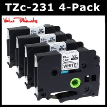 Para TZe 231 Fita de Etiquetas TZe-231 12 milímetros Preto no Branco para O Irmão p-touch PTH110/PT-D200/ PTD600/Pt-d400 Marcador Rótulo, 4-Pack