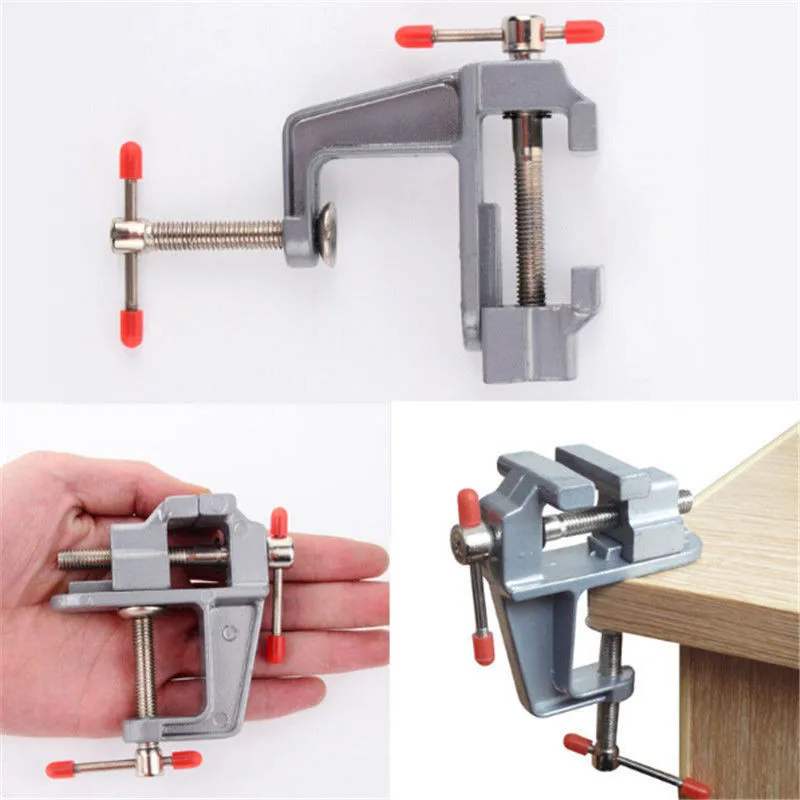 SpirWoRchlan 3.5 Inch Aluminum Small Jewelers Hobby Clamp On Table Bench Vise Mini Tool Vice