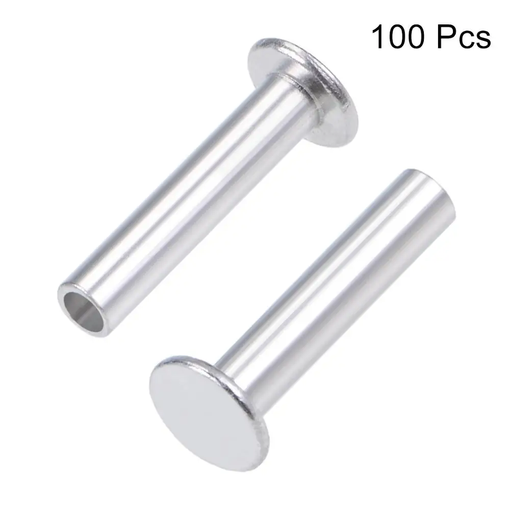 Uxcell 100pcs Rivets Aluminum Flat Head Semitubular Rivet Silver Tone