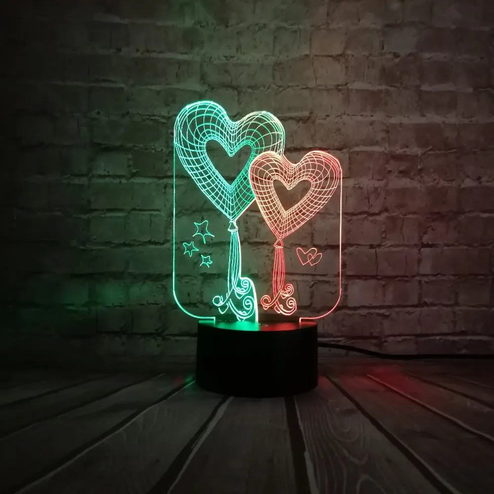 Новые милые на День святого Валентина любовь стрелка Двойное сердце 3D Таблица ночь дистанционного USB или Touch смешанные Гостиная