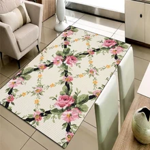 Else кремовая напольная плитка розовые цветы зеленый лист 3d принт Нескользящая микрофибра для гостиной декоративный современный моющийся коврик