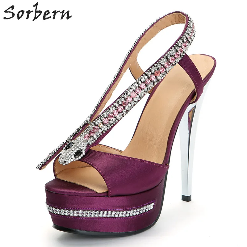 

Sorbern Sankle Crystal Women Sandals Purple Satin Platform Sandalias Mujer 2018 Plus Size Custom Color High Spike Heels Sandals