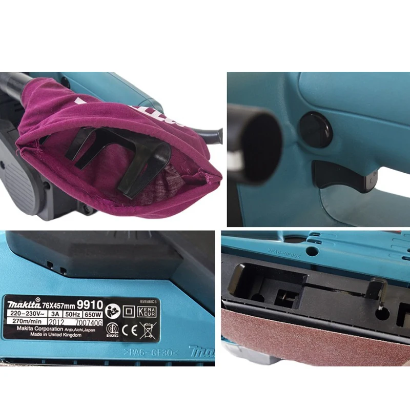 Машина шлифовальная ленточная Makita 9910 (мощность 650 Вт, Скорость ленты 270 м/мин., размер ленты 457*76 )