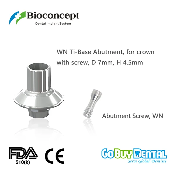 

Bioconcept digital Ti-Base for Straumann Tissue Level WN with screw, for crown, D7.0mm, H4.5mm(810030)