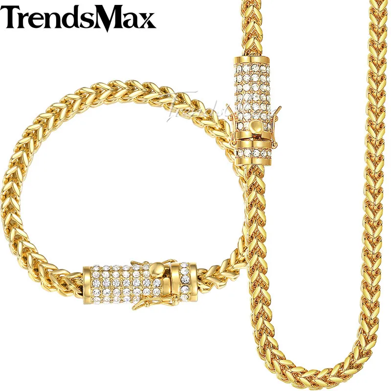 

Trendsmax Miami Fraco Box Womens Mens Jewelry Set 316L Stainless Steel Iced Out Cubic Zirconia CZ Gold Silver Tone 6mm KHSM02