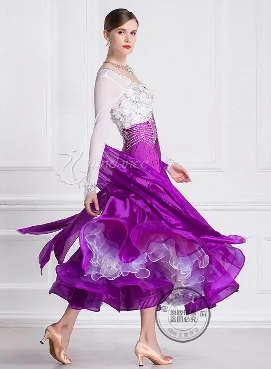 

ballroom dress woman purple white ballroom dresses dance customize ballroom dress competition lycra B-18140