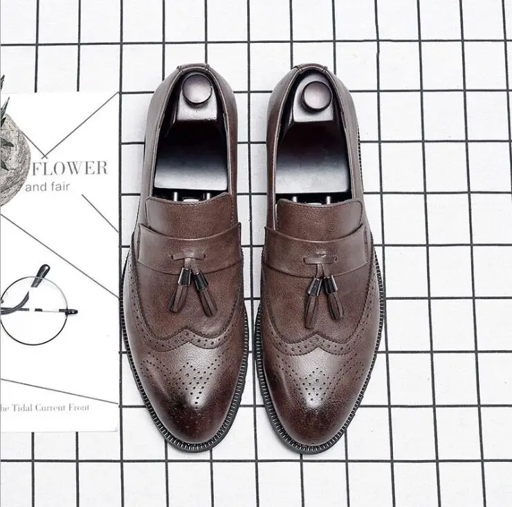 Big Size italian tassel business Formal Dress Men leather loafer formal dress flats designer office oxford shoes for men LE-39