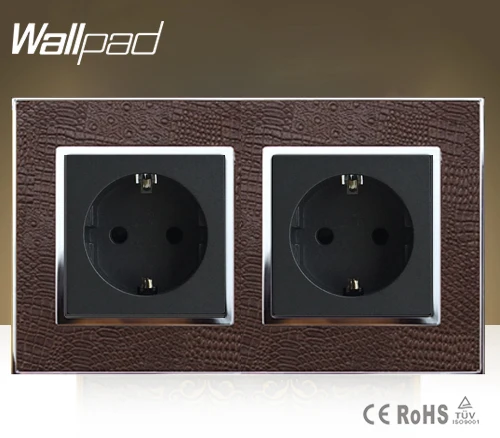 

Wallpad Luxury Double 16 Amp European Socket Goats Brown Leather 220V 146*86mm 16A EU Wall Socket Free Shipping