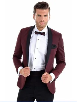 

Burgundy Wedding Formal Dress Blazer (Jackets + Pants) Men Business Casual Slim Suit Fashion TuxedoStage Performances Suit