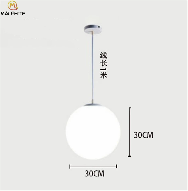 Современный минималистичный подвесной светильник, Белый Круглый купол, стеклянный светодиодный подвесной светильник, светильники для ресторана, гостиной, балкона, прохода - Цвет корпуса: 30CM