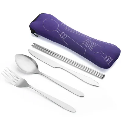 4 unids/set de acero inoxidable tenedor cuchara palillos de viaje al aire libre Camping cubiertos herramientas portátil de acero inoxidable vajilla 9 colores