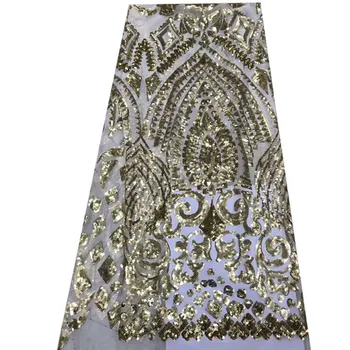 

Sequin Net Fabric High Quality Lace Fabrics 2018 Embroidered African Sequin Lace Fabrics For Women party HJ924-1