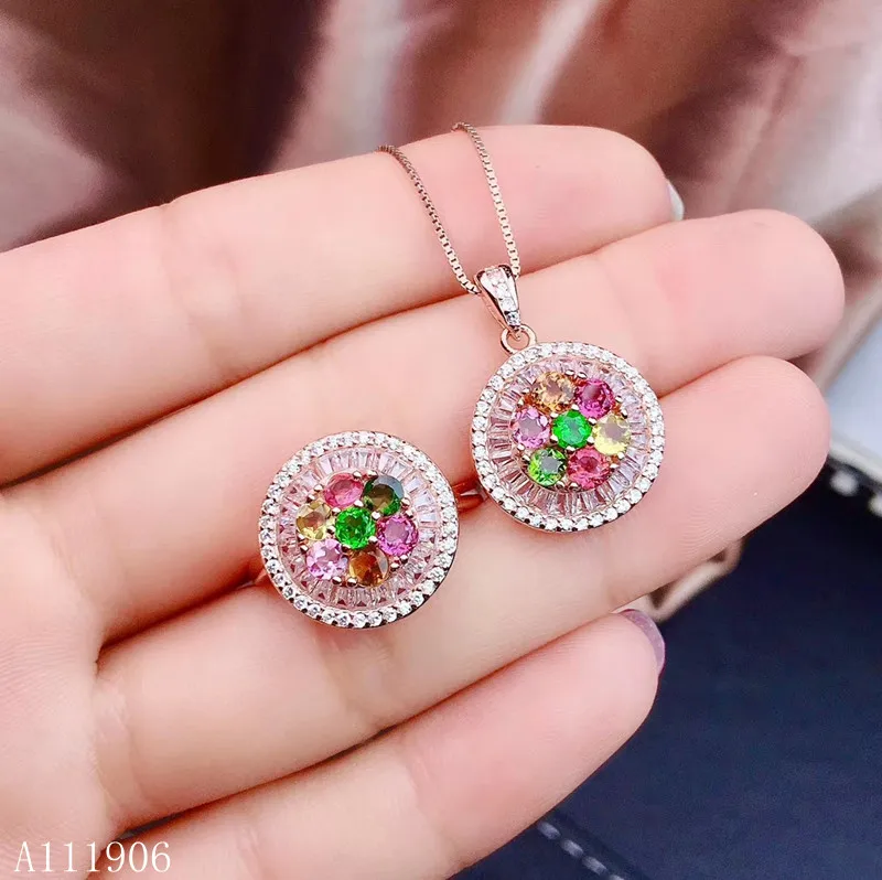 

KJJEAXCMY boutique jewelry 925 sterling silver inlaid natural tourmaline tourmaline gemstone female ring necklace pendant suppor