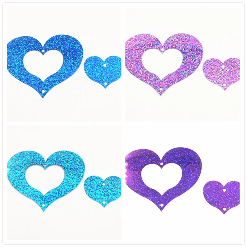 

60pcs/lot combination Heart Sequins PVC Flat Paillette Sequins Decoration With 2Hole some Laser Colors