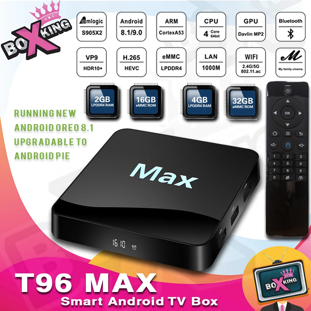 

T96 MAX 2/ 4GB 16/ 32GB s905x2 android Pie smart tv box with AI HDMI 1000m wifi bluetooth for xiaomi mi tv box (h96 tx3 p30)