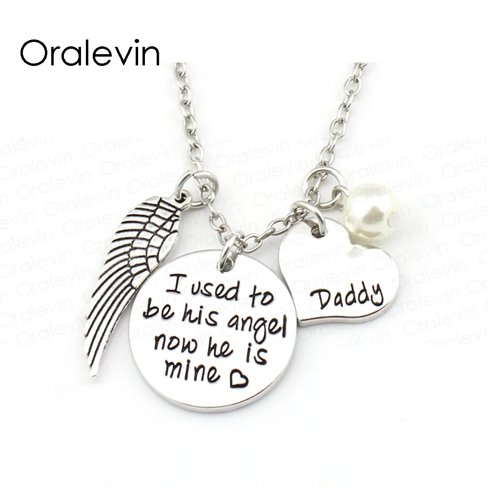 

I used to be his angel now he is mine Gifts for daddy Inspirational Necklace Hand make Jewelry #LN1323