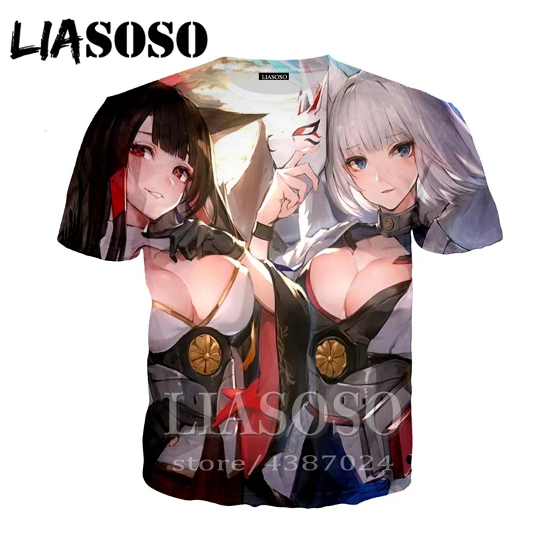 LIASOSO, новинка, Harajuku, сексуальный пуловер для девочек, для мужчин и женщин, аниме, Повседневная футболка, 3D принт, Милая футболка, Azur Lane, футболки, топы, одежда d254