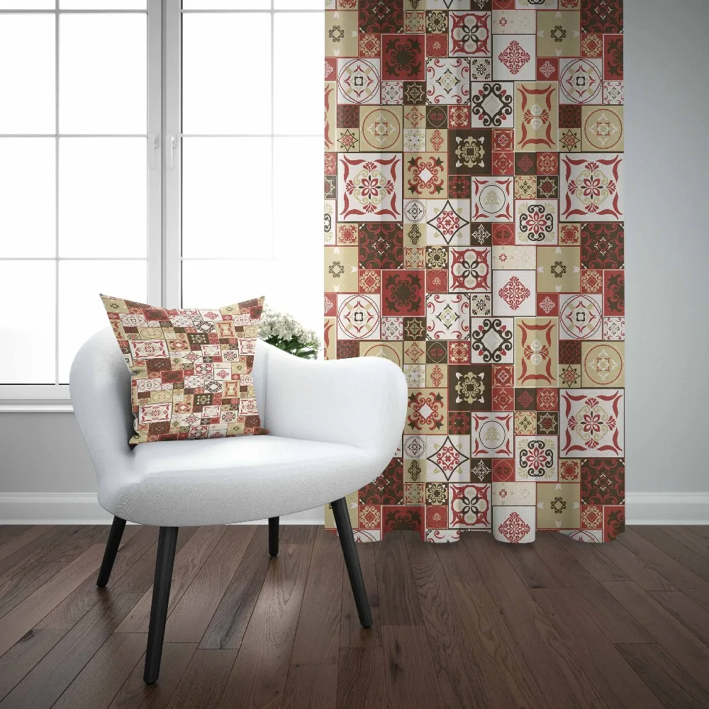 

Else Ethnic Brown Square Geometrics Patchwork Turkish 3D Print Living Room Bedroom Window Panel Curtain Combine Gift Pillow Case