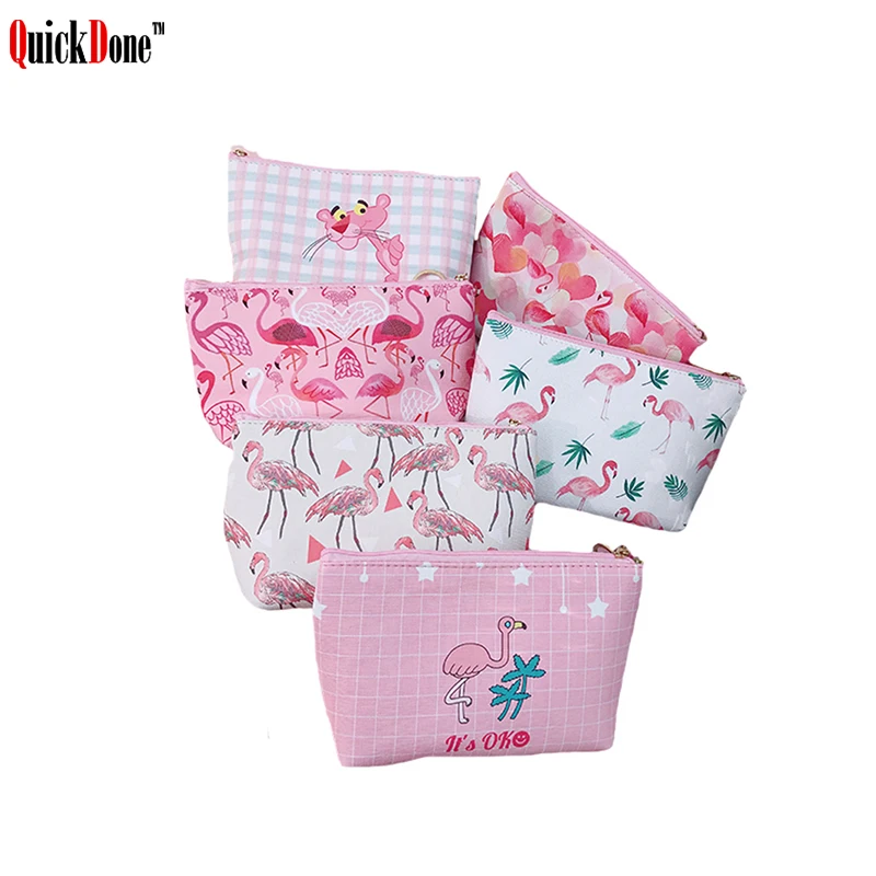

QuickDone Flamingo Cosmetic Storage Bag Fashion Women Cute Cartoon Pink Zipper Makeup Pouch Travel Toiletry Handbags DK0020