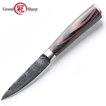 

Paring knife 3.5 inch German Stainless Steel Damascus Laser Pattern Chef Kitchen Knives Cooking Tools Wood Handle ECO Friendly