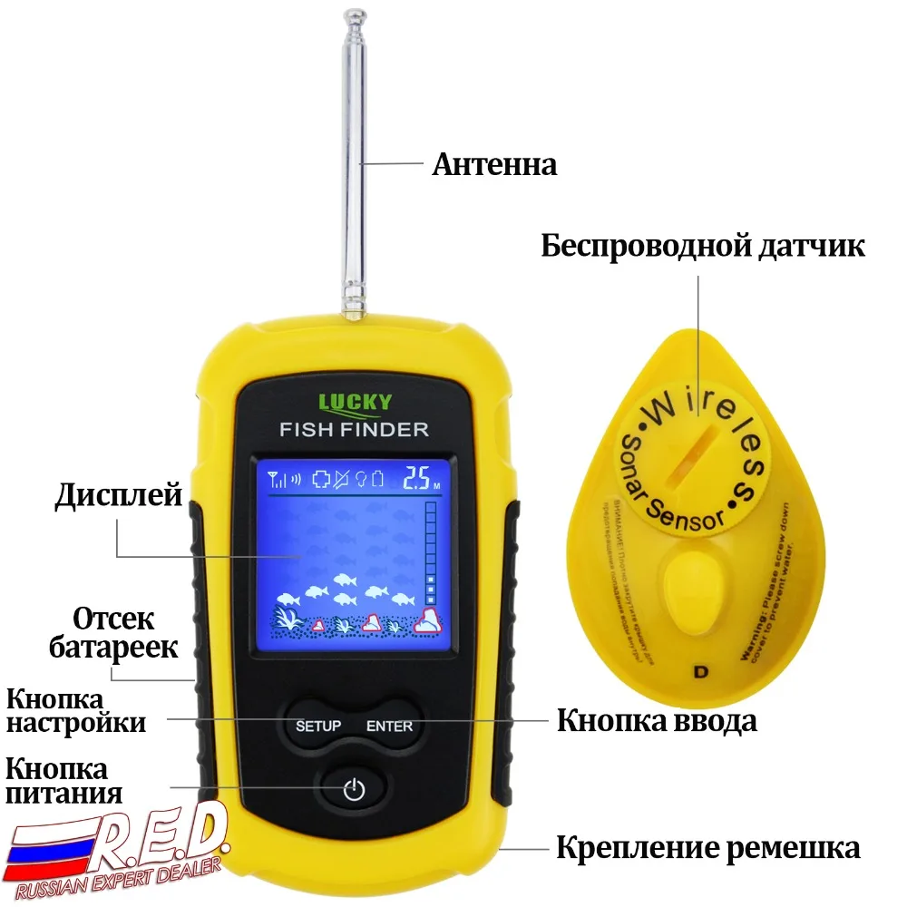 Versão sem Fio Intervalo de Profundidade Inventor dos Peixes Lcd a Cores Russo Fishfinder Sorte Visor 40m Fish Finder Ffcw1108-1 7 Cheap Localizadores de peixe