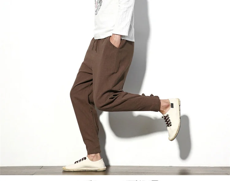 MRDONOO мужские осенние свободные повседневные штаны на лодыжке, льняные штаны-шаровары, большие размеры, китайский стиль, хлопковые брюки 9189