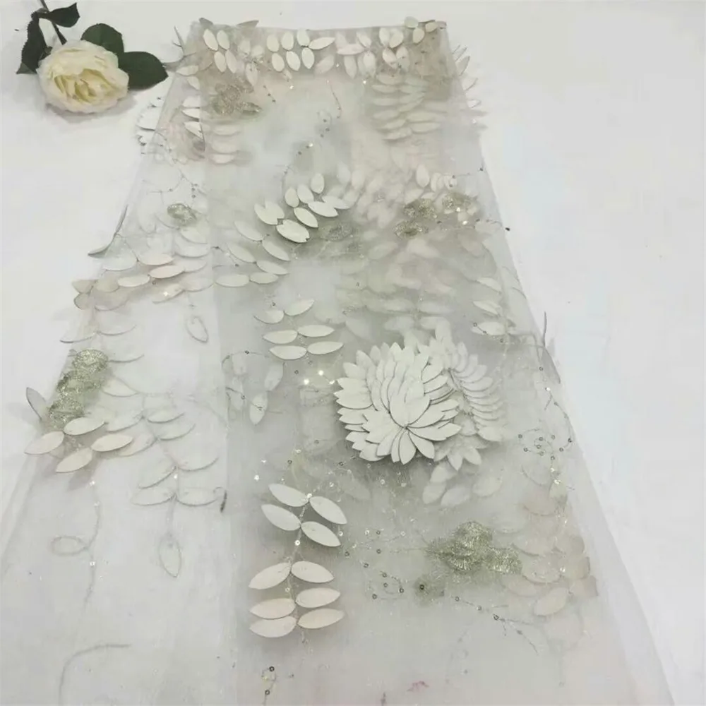 

2018 lastest French 3D lace fabric with high quality African lace fabric special sequins lace fabric in white HJ675-1