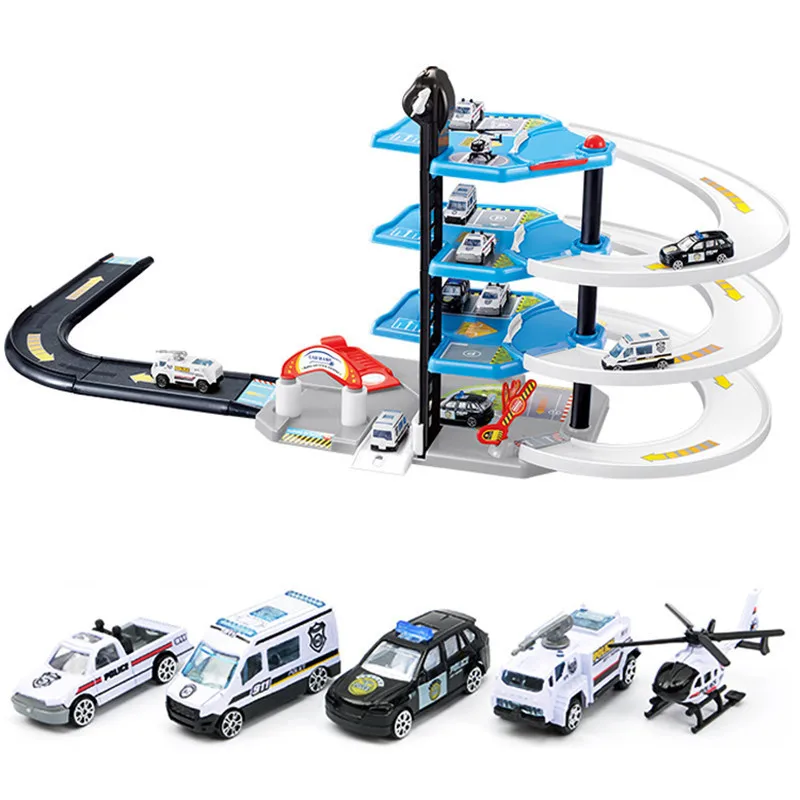 

DIY Track Car Racing Orbit 3D Model Assembling Firetruck Parking Building Blocks Toys Gift