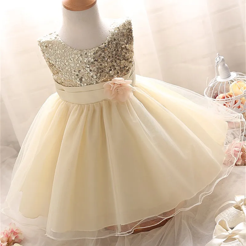 

Flower Baby Girl Dress Toddler Kids Girl 1-2 Years Birthday Dresses with Flower Hem Newborn Baptism Clothing Infant Baby Clohtes