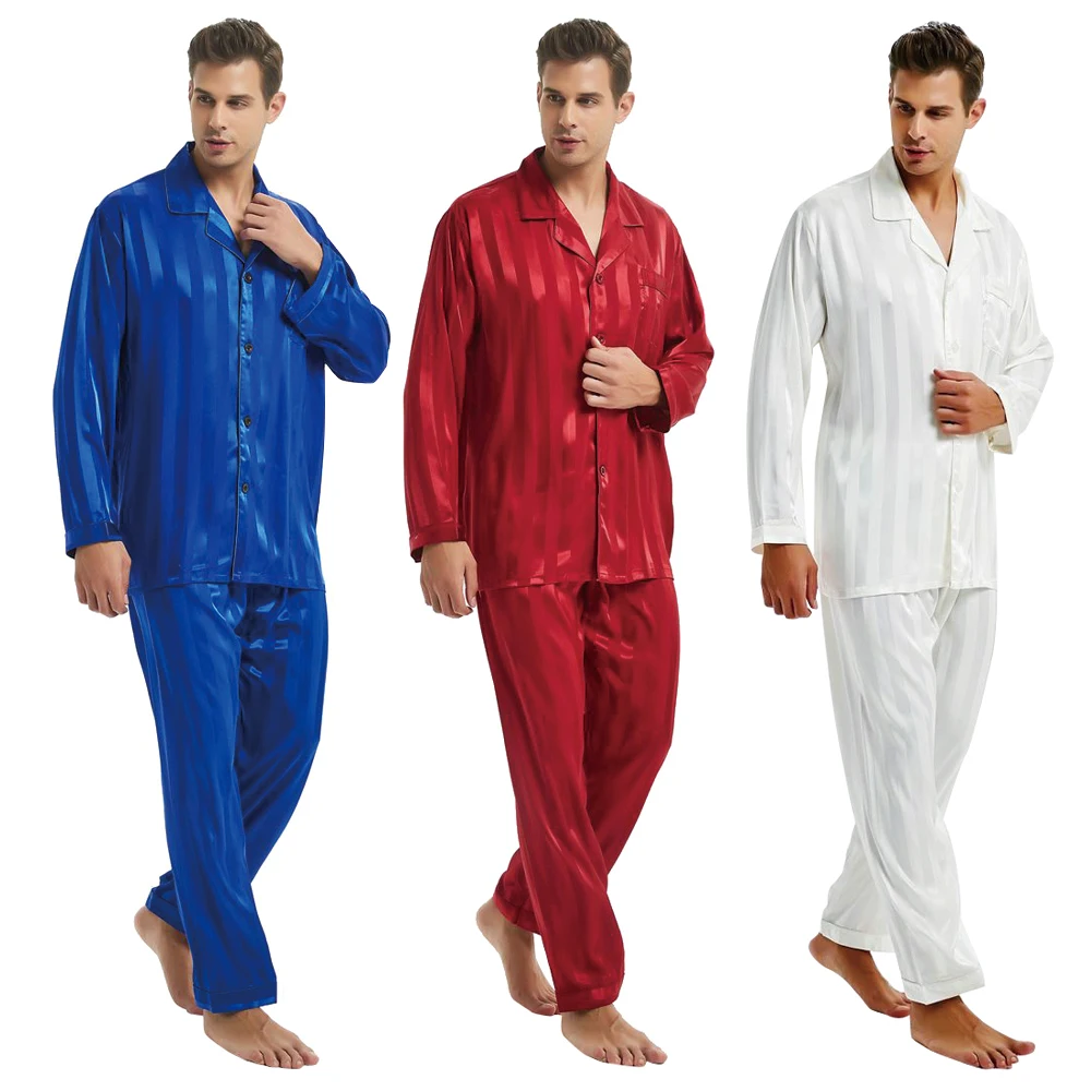 

Mens Silk Satin Pajamas Set Sleepwear Set Loungewear S,M,L,XL,2XL,3XL,4XL--Free Shipping