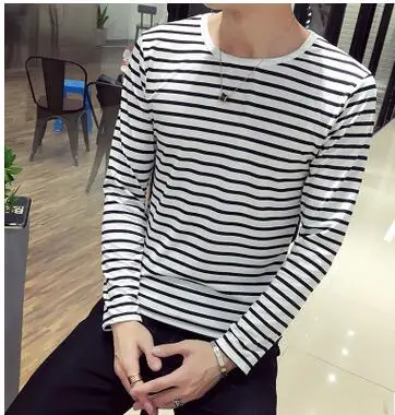 ECTTC корейский Харадзюку черно-белая полосатая футболка для мужчин и женщин унисекс свободная оверсайз очень длинный рукав парная футболка - Цвет: 2
