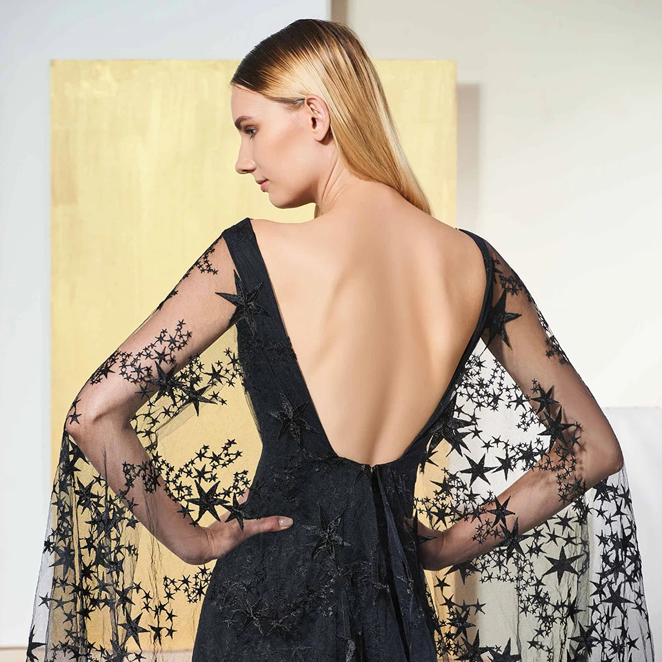 Dressv black elegant off the shoulder evening dress long sleeves lace a line wedding party formal dress evening dresses Dressv black elegant off the shoulder evening dress long sleeves lace a line wedding party formal dress evening dresses