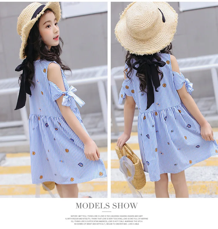 Kids Girls Off Shoulder Bowknot Sleeve Dress 7